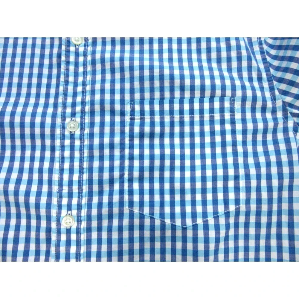 Banana Republic Shirt Mens Large Camden Fit Plaid Blue Long Slv Buttoned Down